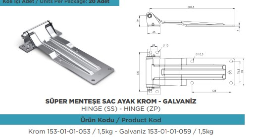 KAPALI KASA ARKA KAPAK SUPER MENTESE SAC AYAK KROM 10,5 MM DELIKLI